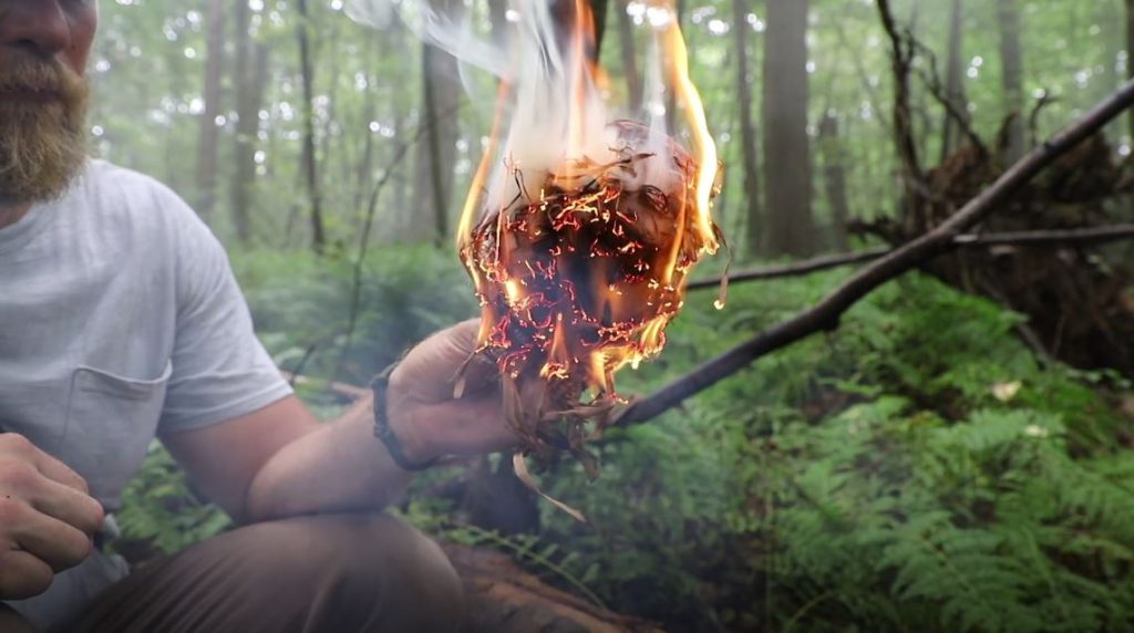 lighting fire with natural tinder