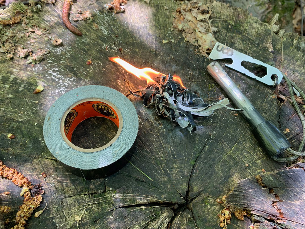 Lighting duct tape with ferro rod